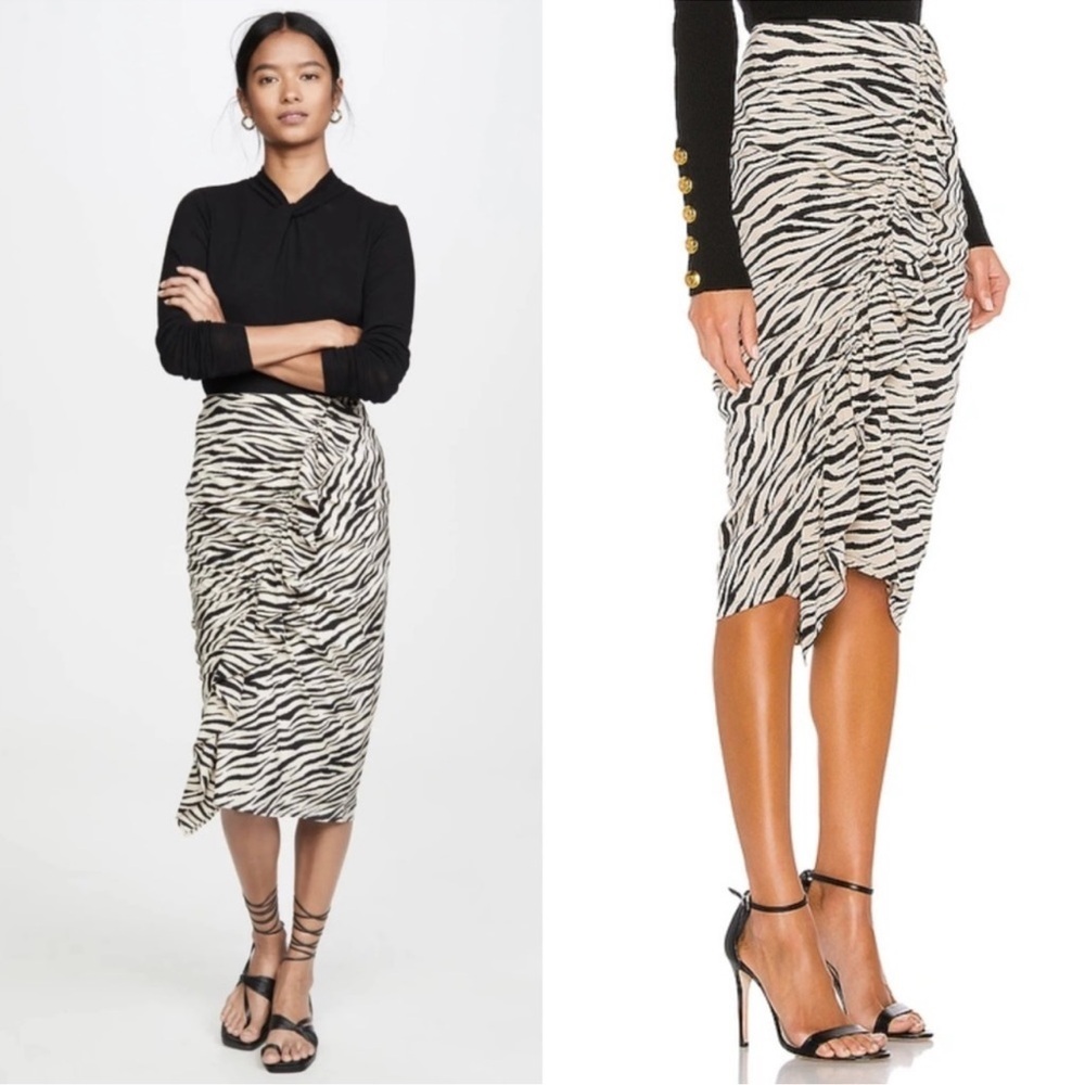A.L.C Zebra Print Ruched Silk Skirt